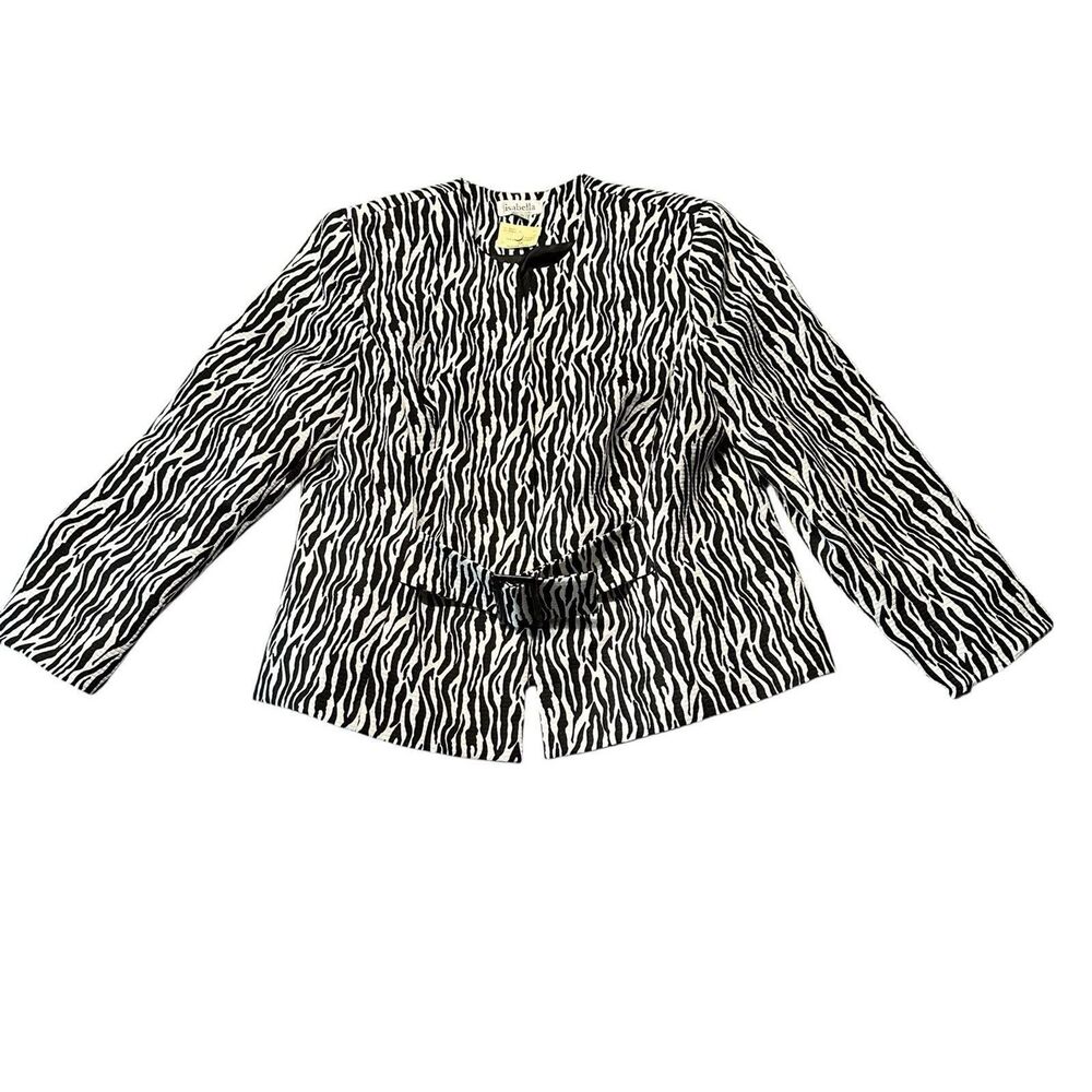 Isabella Women’s Suits Button Blazer 18W Black White Zebra Belted Polyester